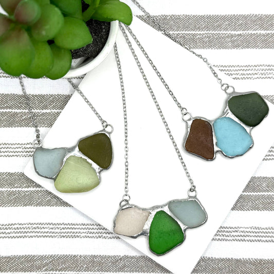 Cyn Elizabeth Studios - Shoreline Souvenir Sea Glass Necklace: Carded on white cardstock - PMA Store at the Portland Museum of Art, Maine