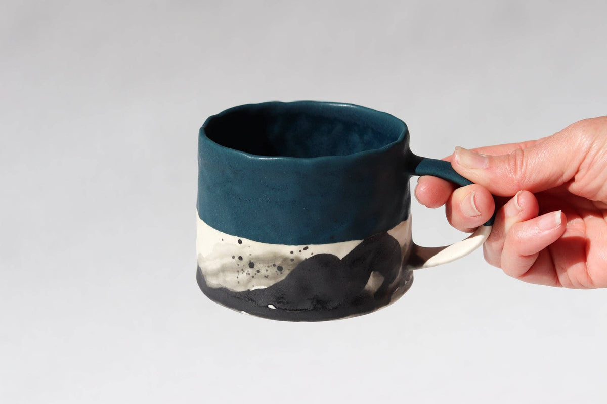 Elizabeth Benotti Ceramics - Pinched Splatter Mug: Deep ocean - PMA Store at the Portland Museum of Art, Maine