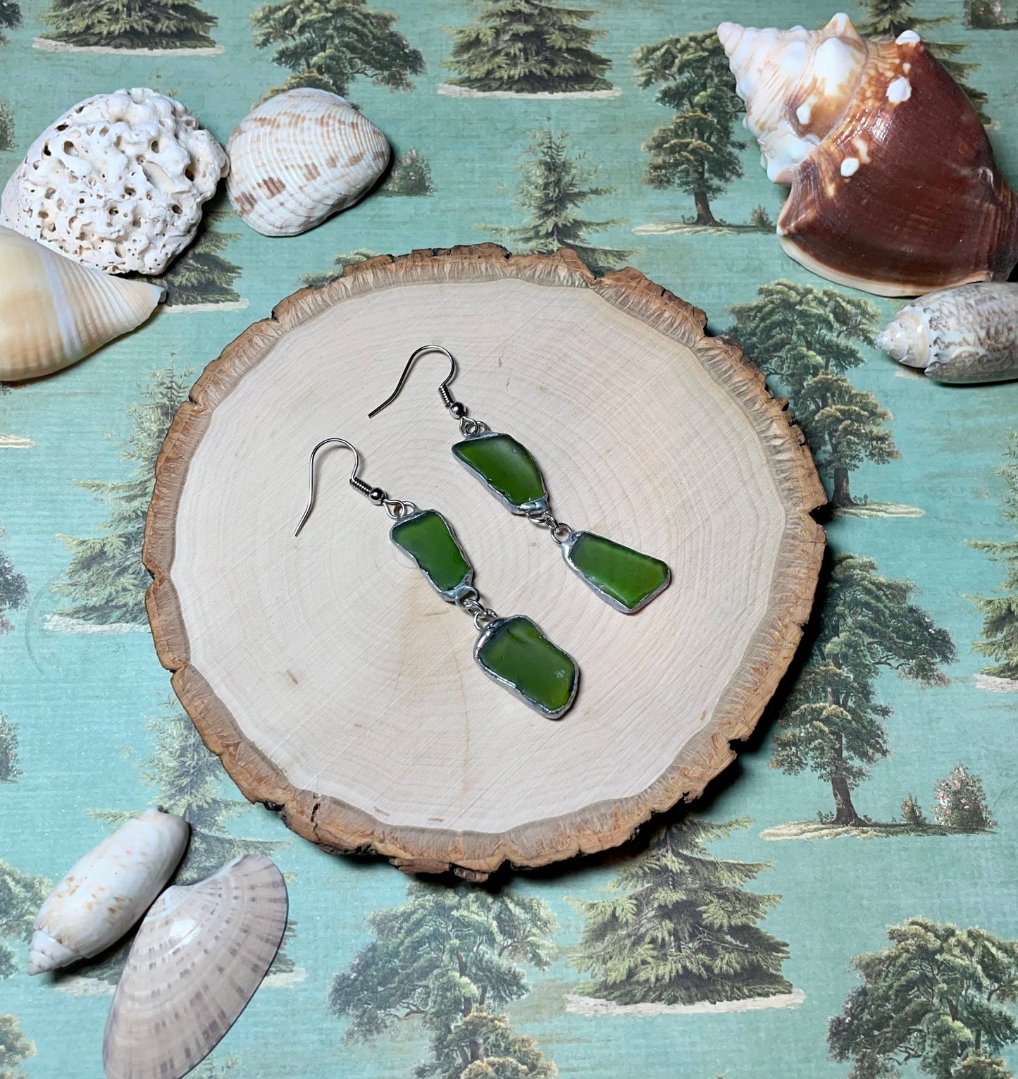 Cyn Elizabeth Studios - Drift Duo Sea Glass Earrings: Carded on white cardstock - PMA Store at the Portland Museum of Art, Maine