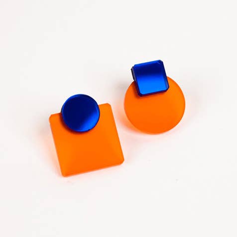 NEW Glare Mini Earrings: Orange and Blue Mirror
