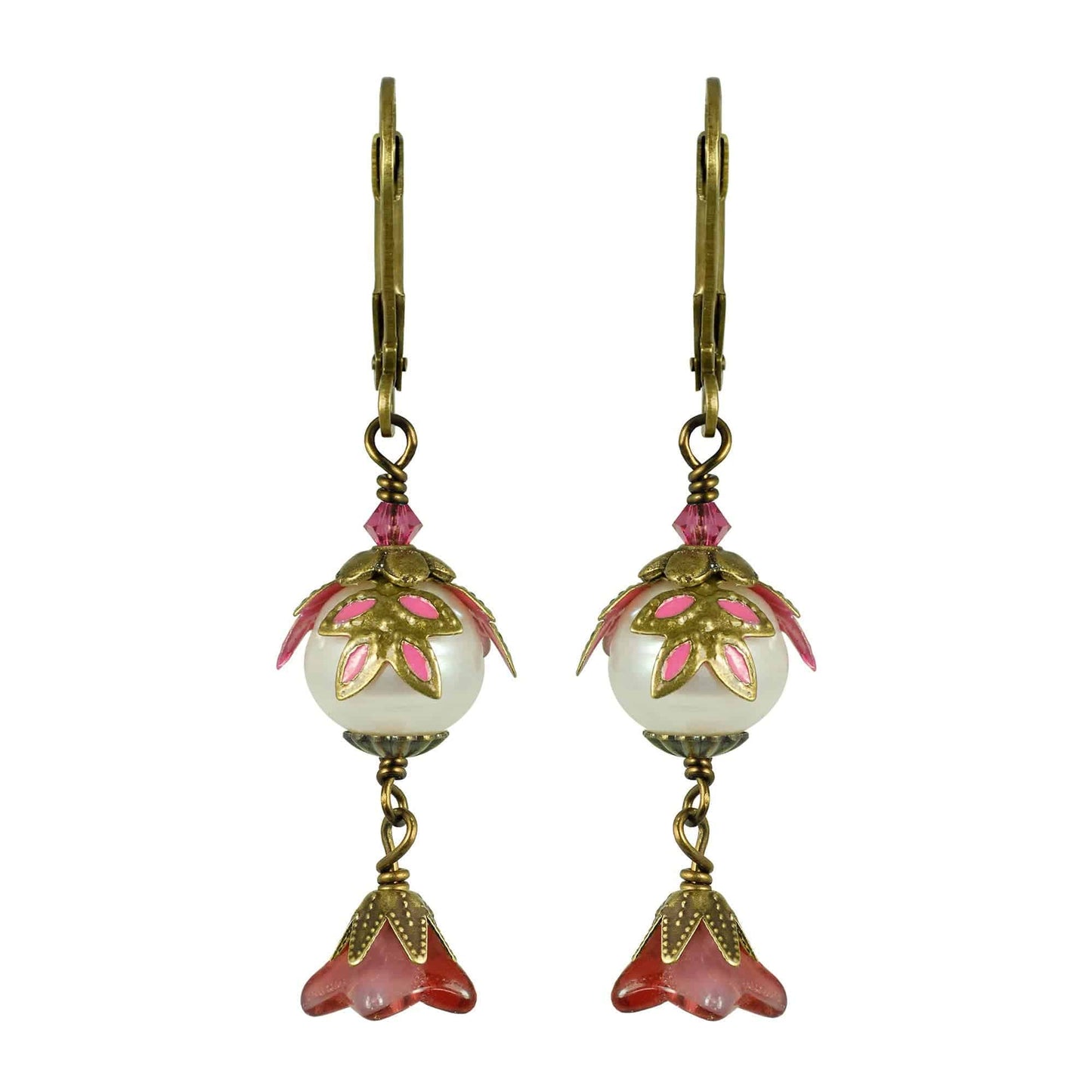 NoMonet - Fairyland: Pearl & Flower Crystal Hand-Painted Drop Earrings: Gold And Turquoise - PMA Store at the Portland Museum of Art, Maine