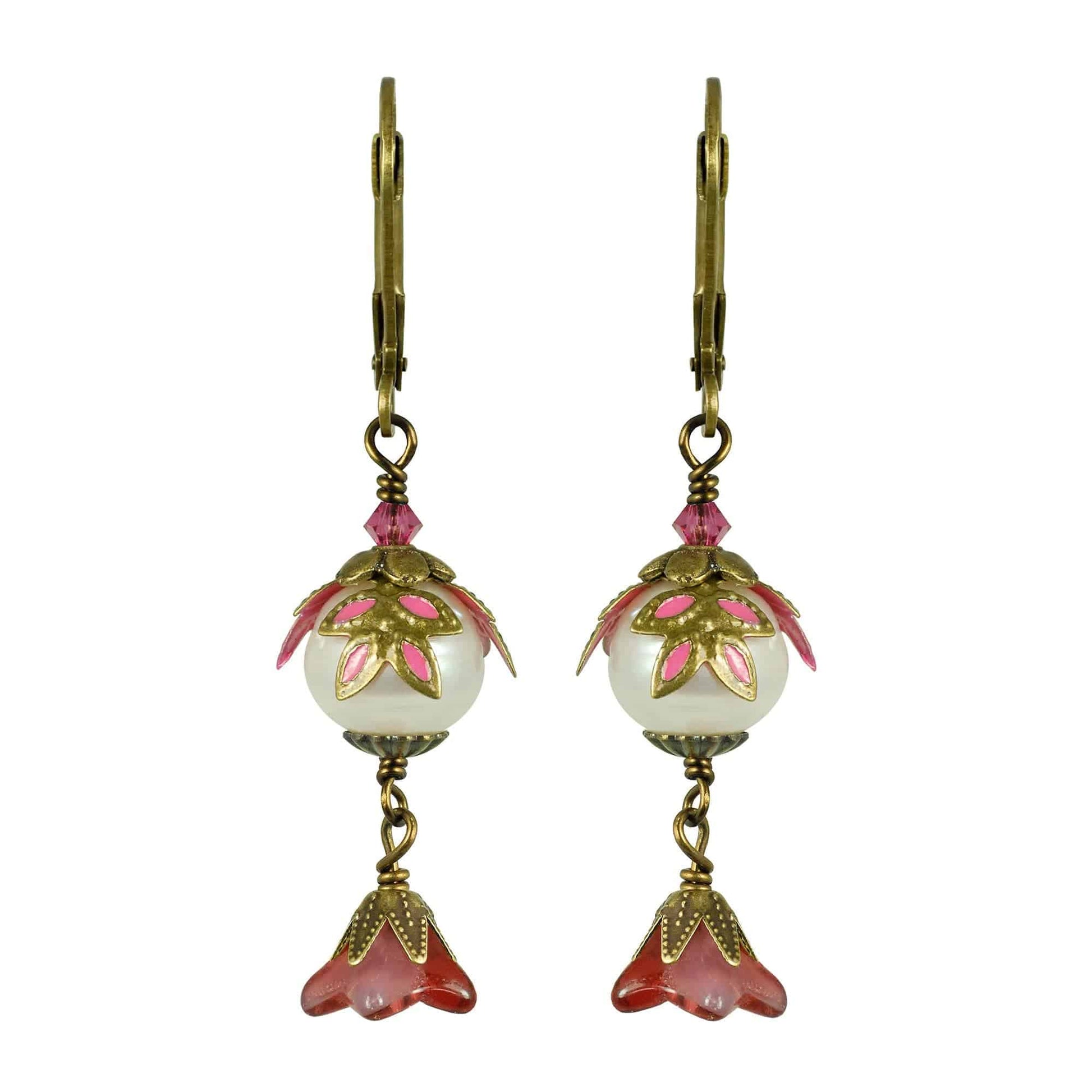NoMonet - Fairyland: Pearl & Flower Crystal Hand-Painted Drop Earrings: Gold And Turquoise - PMA Store at the Portland Museum of Art, Maine