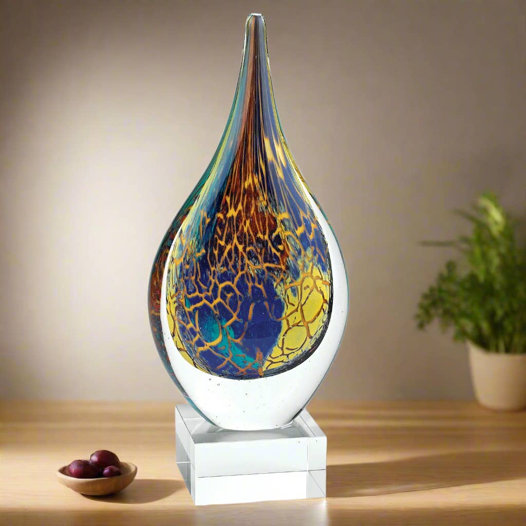 Badash - Firestorm Murano Style Art Glass 11" Teardrop on Base - PMA Store at the Portland Museum of Art, Maine