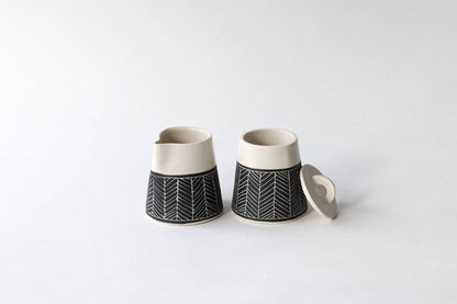 Elizabeth Benotti Ceramics - Herringbone Creamer + Sugar Set: Black - PMA Store at the Portland Museum of Art, Maine