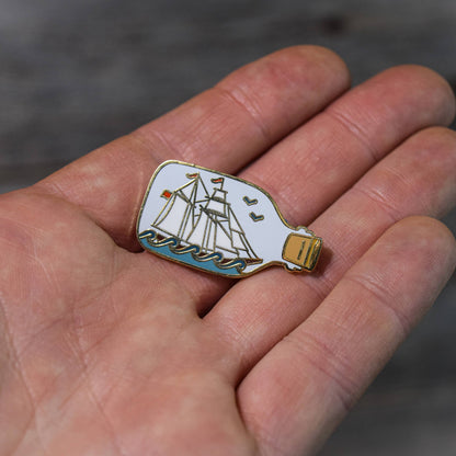 Quiet Tide Goods - Ship in a Bottle Enamel Pin - PMA Store at the Portland Museum of Art, Maine