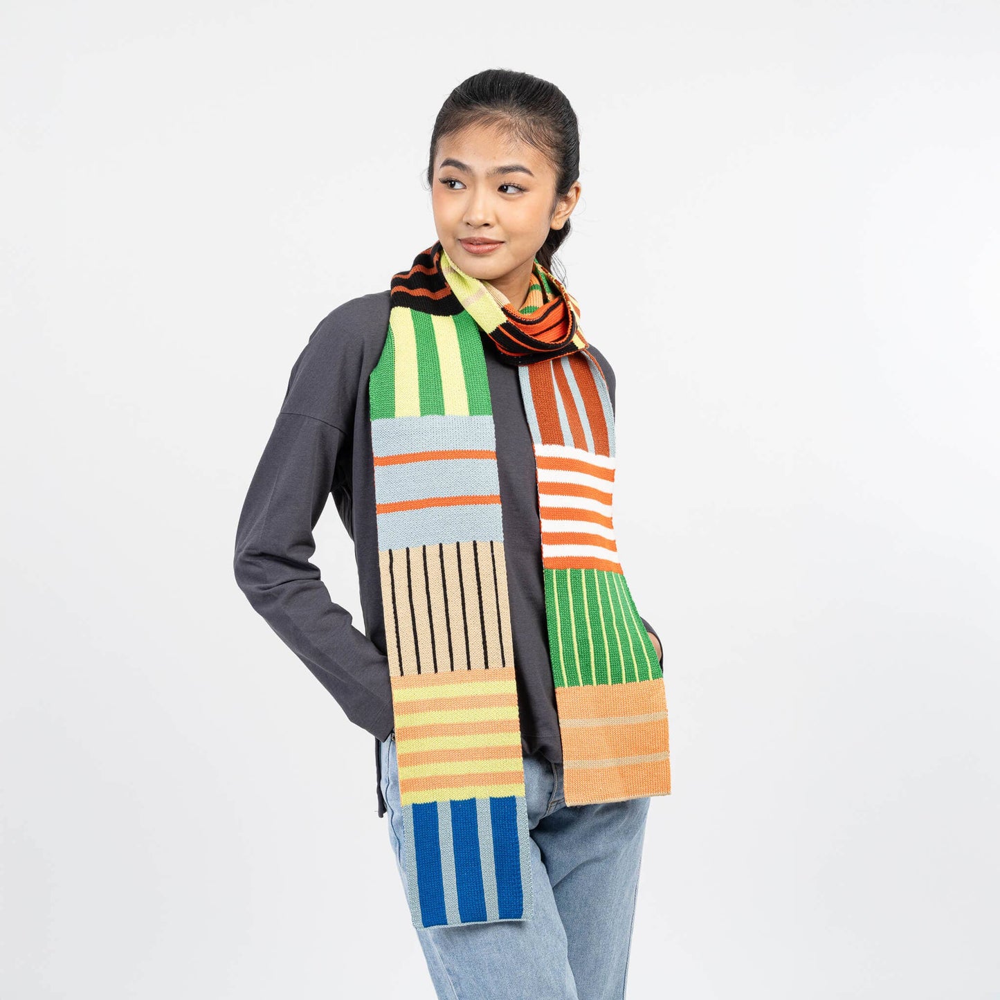 Patchwork Stripe Skinny Scarf: Sport - PMA Store at the Portland Museum of Art, Maine