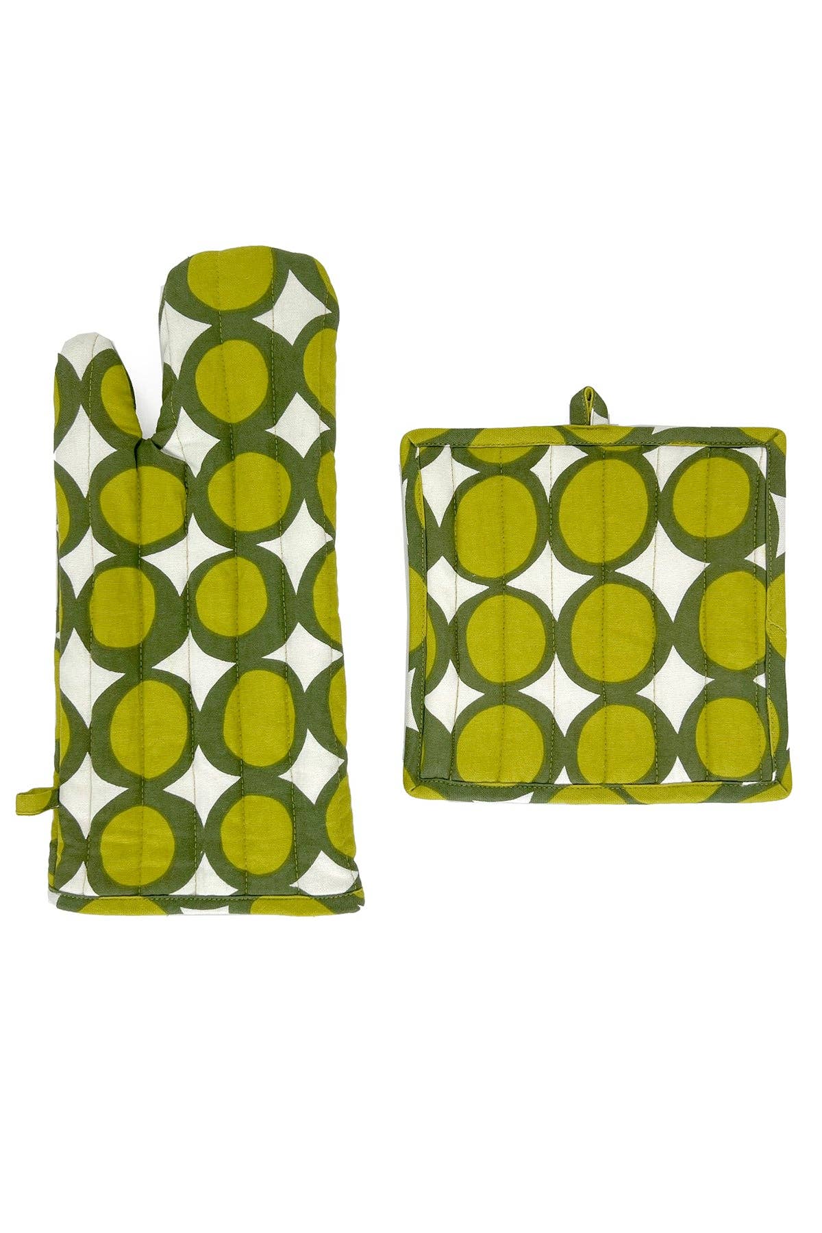 See Design - Oven Mitt & Potholder Set: Globe Yellow/Orange
