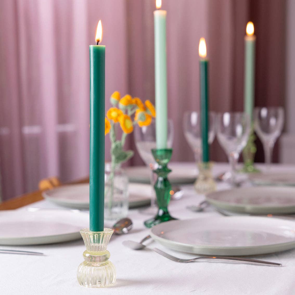 Talking Tables USA - Home, Birthday, Games & Seasonal Decor - Green Straight Dinner Candles - Display | Summer Home Decor |