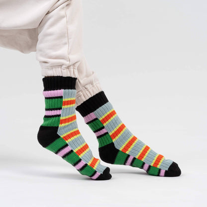VERLOOP | knits - Zipper Stripe House Socks: Poppy Stone Blue / L/XL - W 9.5-12.5<br>M 8-11 - PMA Store at the Portland Museum of Art, Maine