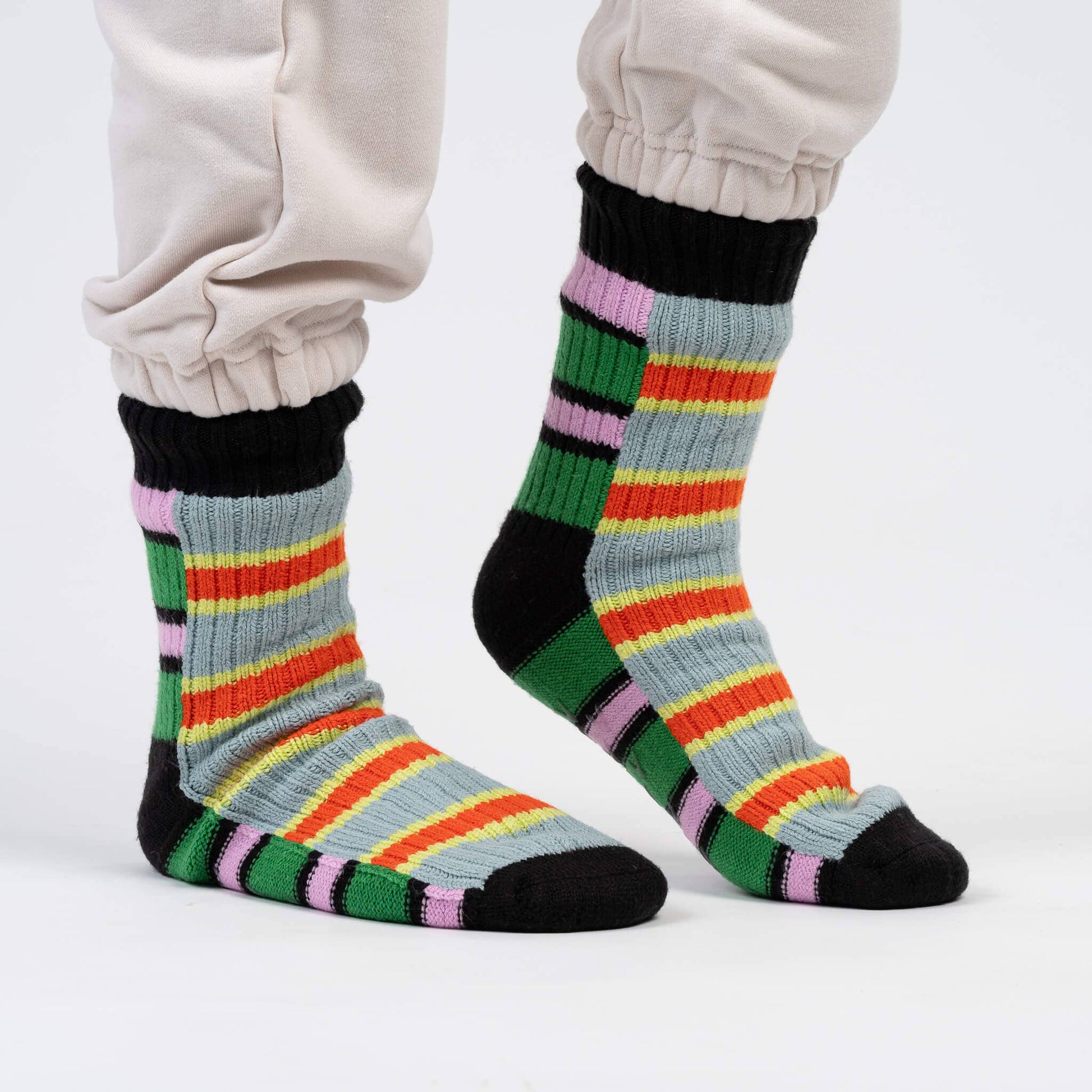 VERLOOP | knits - Zipper Stripe House Socks: Poppy Stone Blue / L/XL - W 9.5-12.5<br>M 8-11 - PMA Store at the Portland Museum of Art, Maine