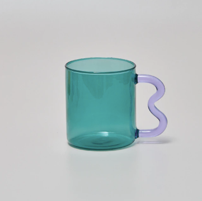 IVORE.GROUP (We cover All Import duty) - Colorful Ear Glass Mug: Pink with Brown Handle - PMA Store at the Portland Museum of Art, Maine
