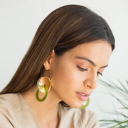 Primario Earrings - Reversible: Gold Mirror and Beige, translucent Olive - PMA Store at the Portland Museum of Art, Maine