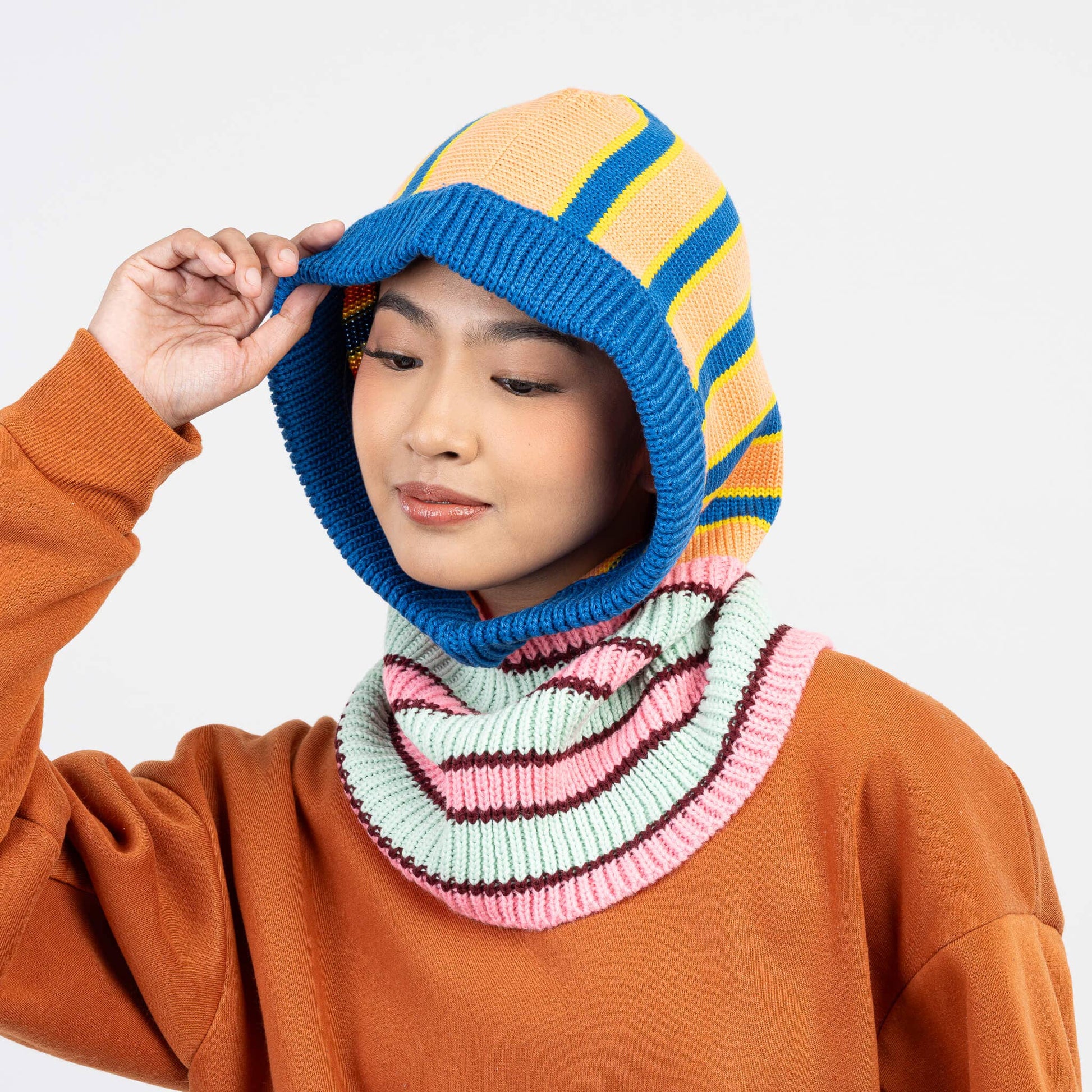 Zipper Stripe Hood: Peach Cobalt - PMA Store at the Portland Museum of Art, Maine