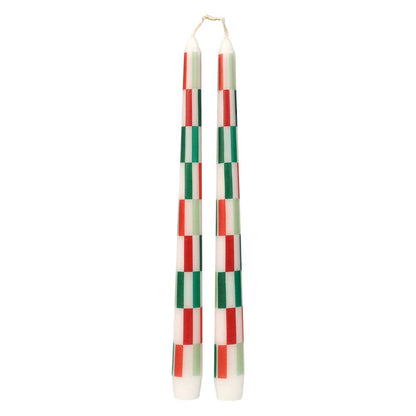 Red & Green Check Dinner Candles | 2 Pack |Christmas Decor | - PMA Store at the Portland Museum of Art, Maine
