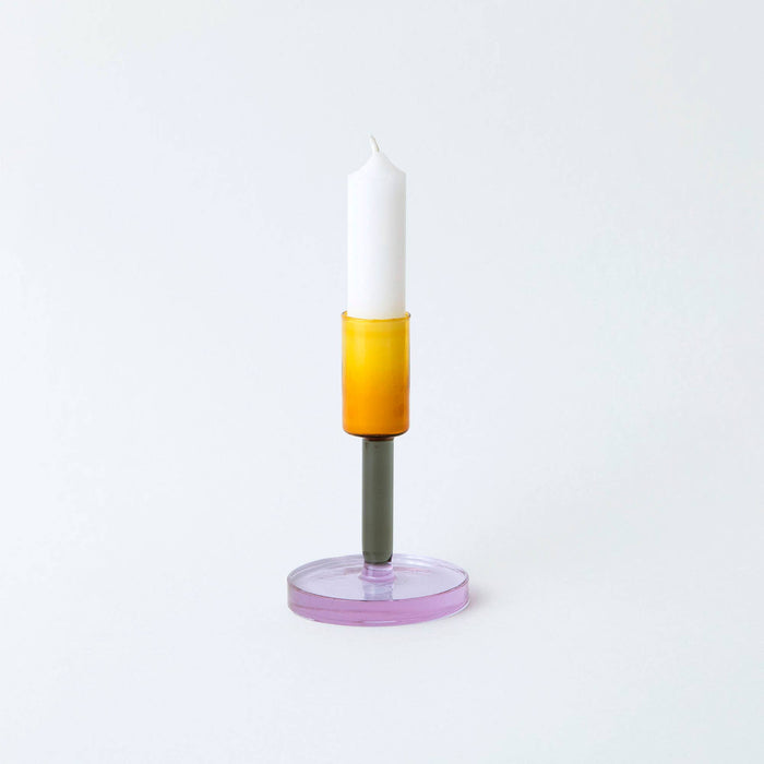 Block Design - Glass Candlestick - Medium: Green and Pink - PMA Store at the Portland Museum of Art, Maine