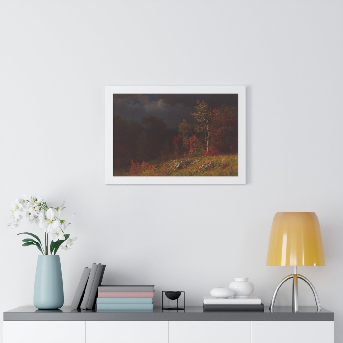 Autumn Birches (Approaching Storm) by Albert Bierstadt Framed Landscape Poster - PMA Store at the Portland Museum of Art, Maine