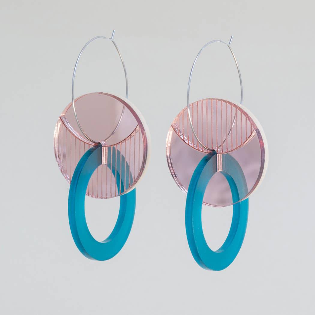 Primario Earrings - Reversible: Gold Mirror and Beige, translucent Olive - PMA Store at the Portland Museum of Art, Maine