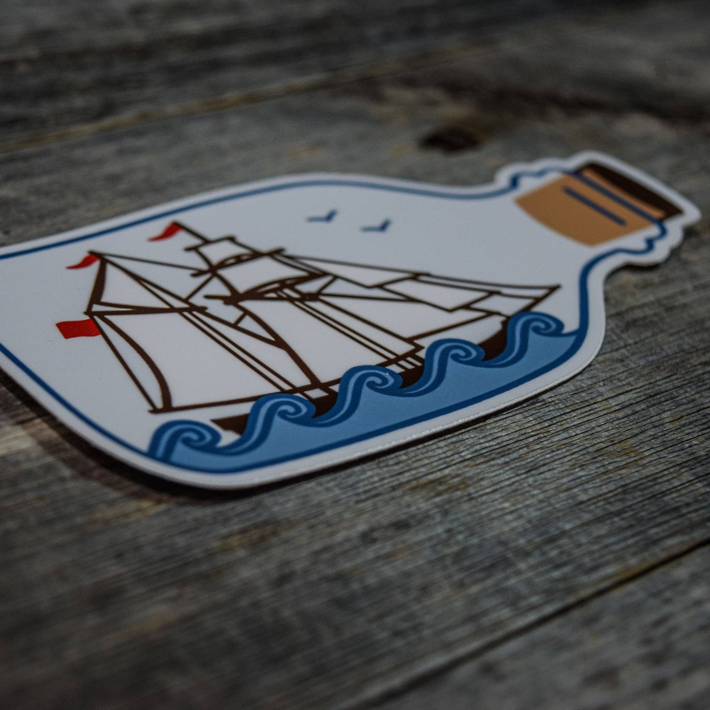 Quiet Tide Goods - Ship in a Bottle Vinyl Sticker - PMA Store at the Portland Museum of Art, Maine
