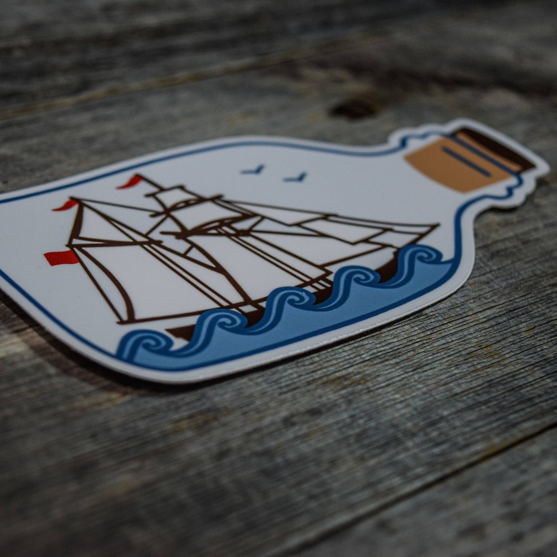 Quiet Tide Goods - Ship in a Bottle Vinyl Sticker - PMA Store at the Portland Museum of Art, Maine