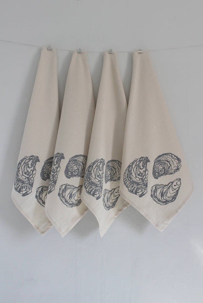 Hearth and Harrow - Set of 4 Organic Cotton Oyster Napkins - Oysters - Nautical: Grey - PMA Store at the Portland Museum of Art, Maine