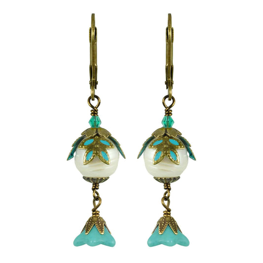 NoMonet - Fairyland: Pearl & Flower Crystal Hand-Painted Drop Earrings: Gold And Black - PMA Store at the Portland Museum of Art, Maine