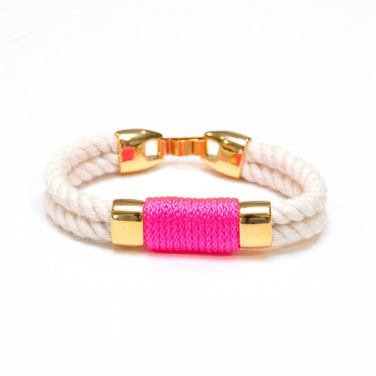 Allison Cole Jewelry - Tremont - Ivory/Neon Pink/Gold - Nautical Rope Bracelet: M - PMA Store at the Portland Museum of Art, Maine