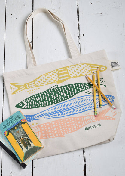 Hearth and Harrow - Sardine Tote Bag - 100% Cotton - Market and Beach Bag