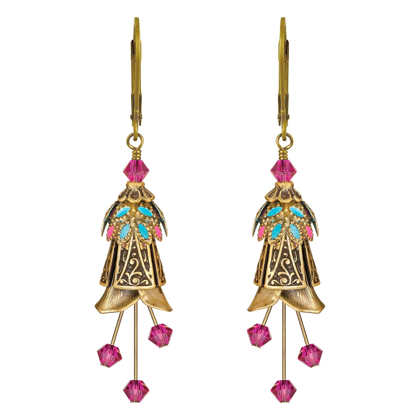 NoMonet - Flower Fairy: Painted Whimsical Celtic Earrings w Crystals: Gold/Pink/Blue - PMA Store at the Portland Museum of Art, Maine