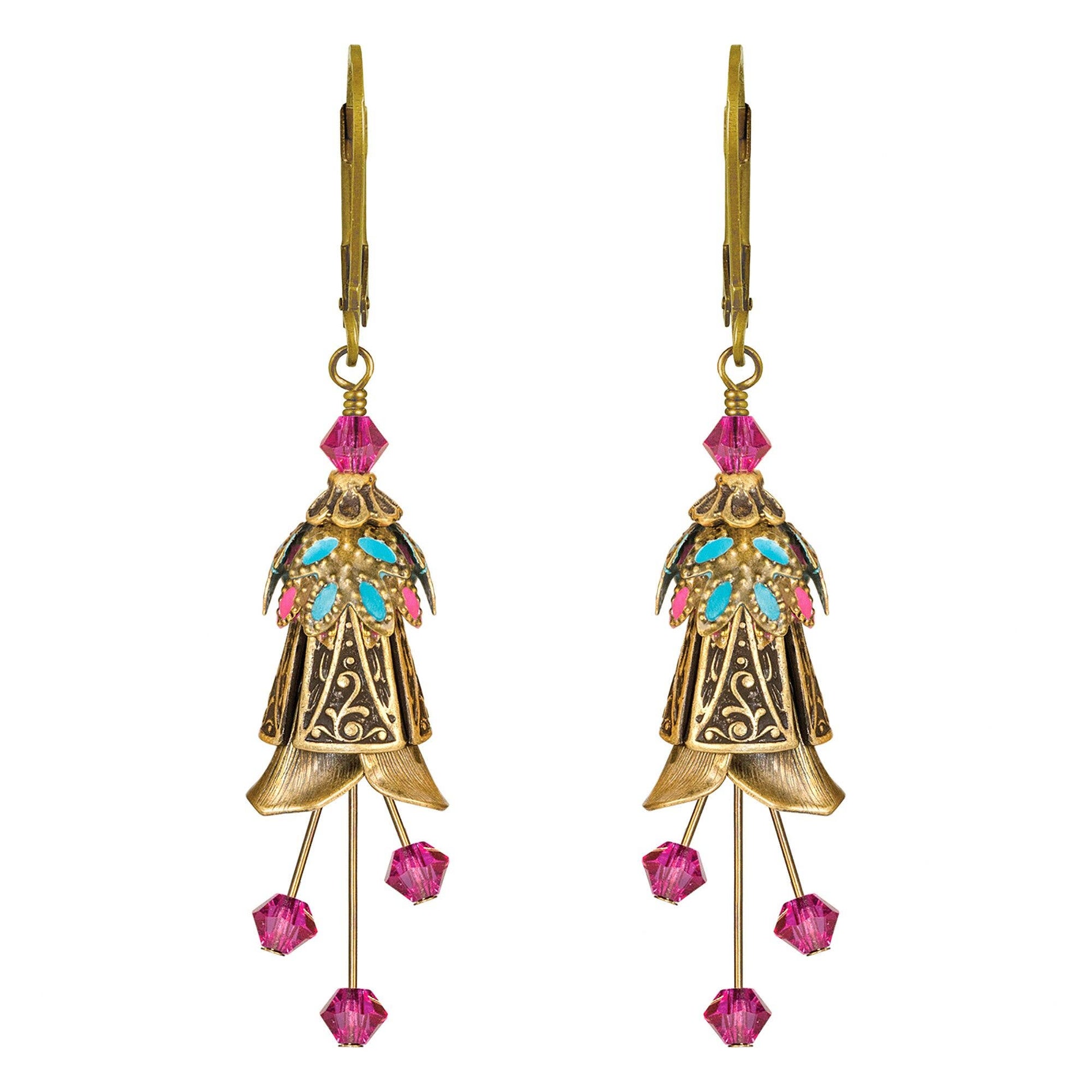 NoMonet - Flower Fairy: Painted Whimsical Celtic Earrings w Crystals: Gold/Pink/Blue - PMA Store at the Portland Museum of Art, Maine
