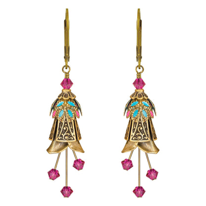 NoMonet - Flower Fairy: Painted Whimsical Celtic Earrings w Crystals: Gold/Pink/Blue - PMA Store at the Portland Museum of Art, Maine