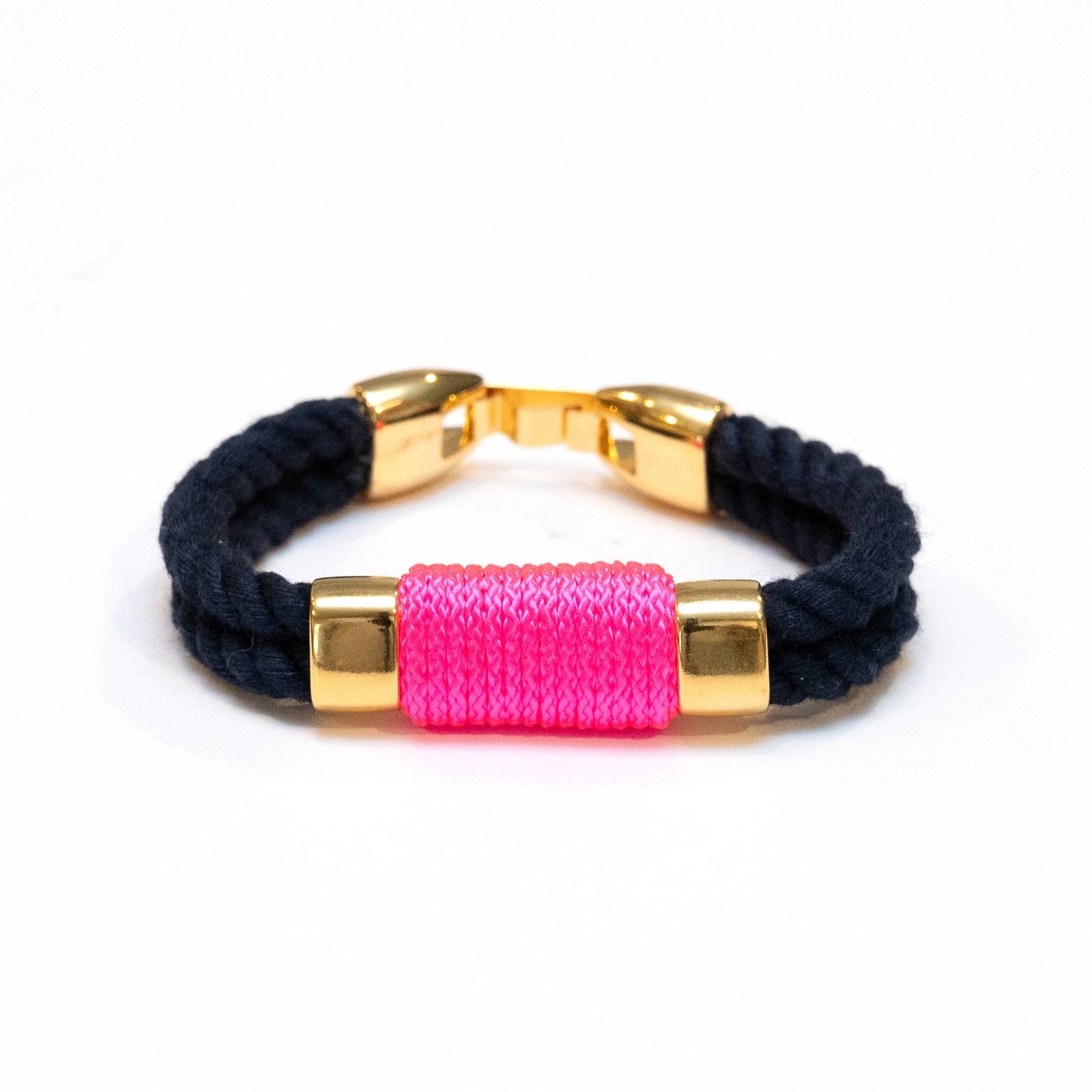 Allison Cole Jewelry - Tremont - Navy/Neon Pink/Gold - Nautical Rope Bracelet: S - PMA Store at the Portland Museum of Art, Maine