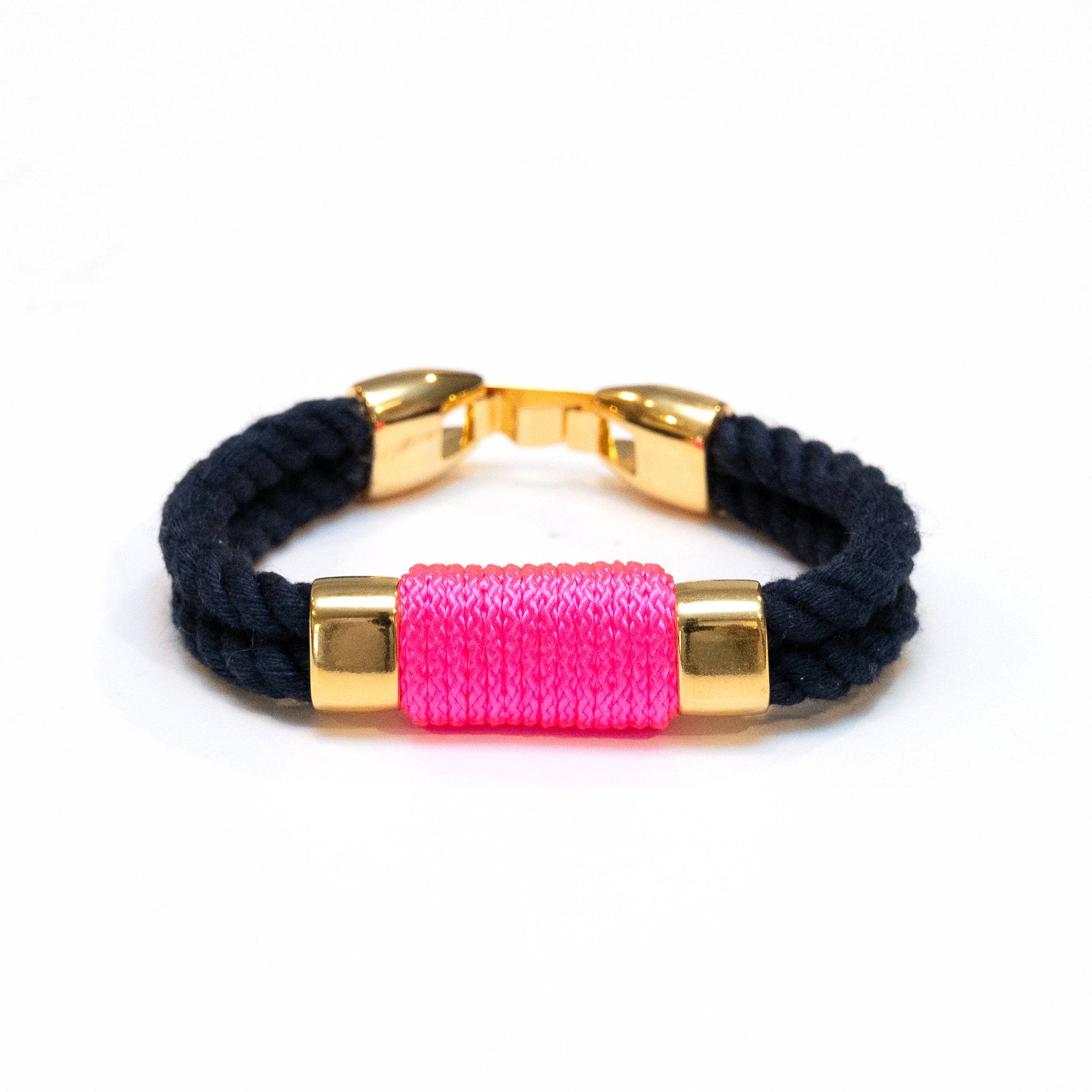 Allison Cole Jewelry - Tremont - Navy/Neon Pink/Gold - Nautical Rope Bracelet: S - PMA Store at the Portland Museum of Art, Maine