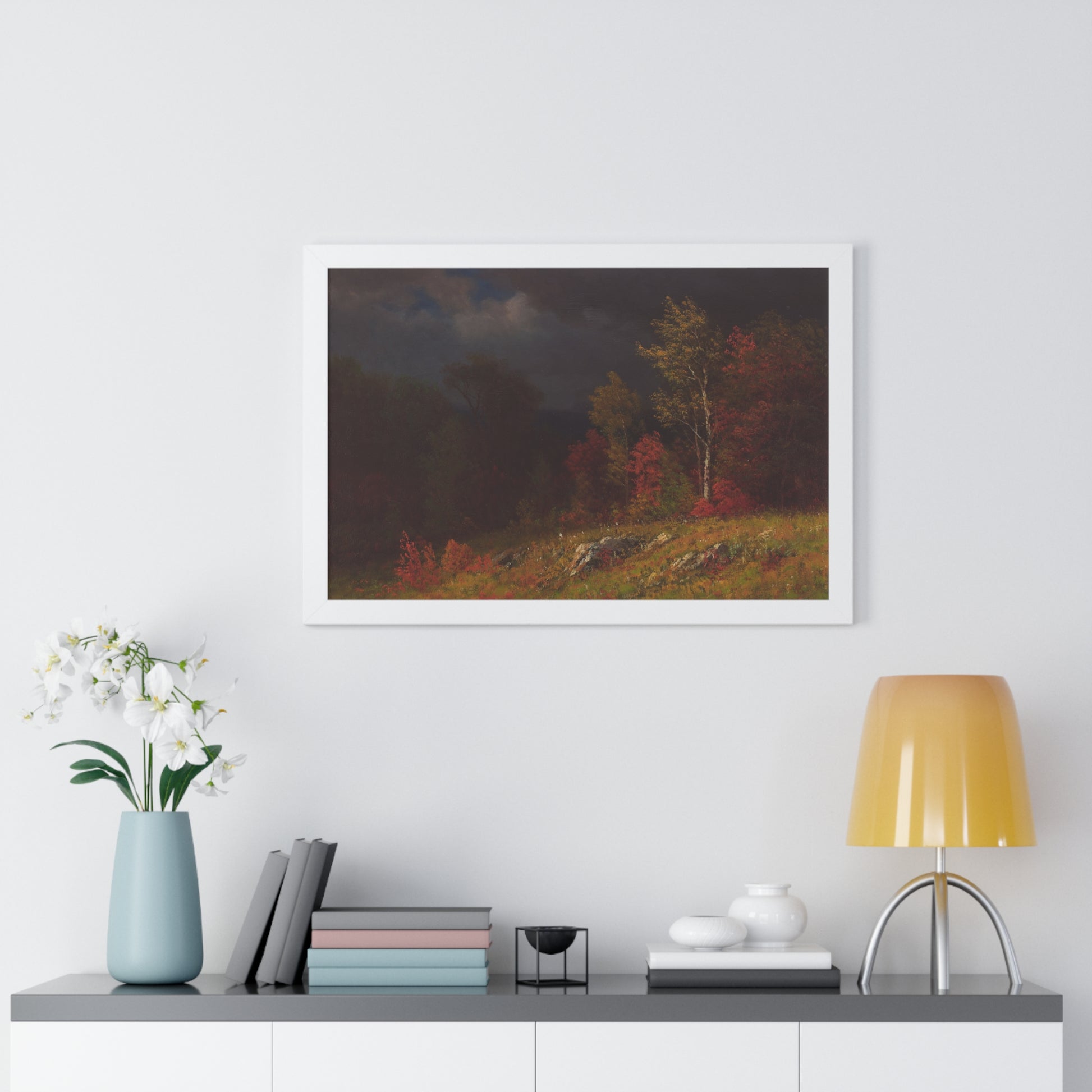 Autumn Birches (Approaching Storm) by Albert Bierstadt Framed Landscape Poster - PMA Store at the Portland Museum of Art, Maine