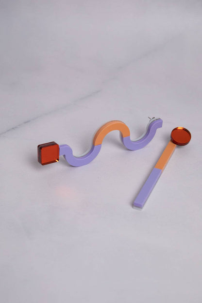 Pamela Coromoto - NEW Memphis Statement Earrings - Bold & unforgettable: Lilac/Salmon