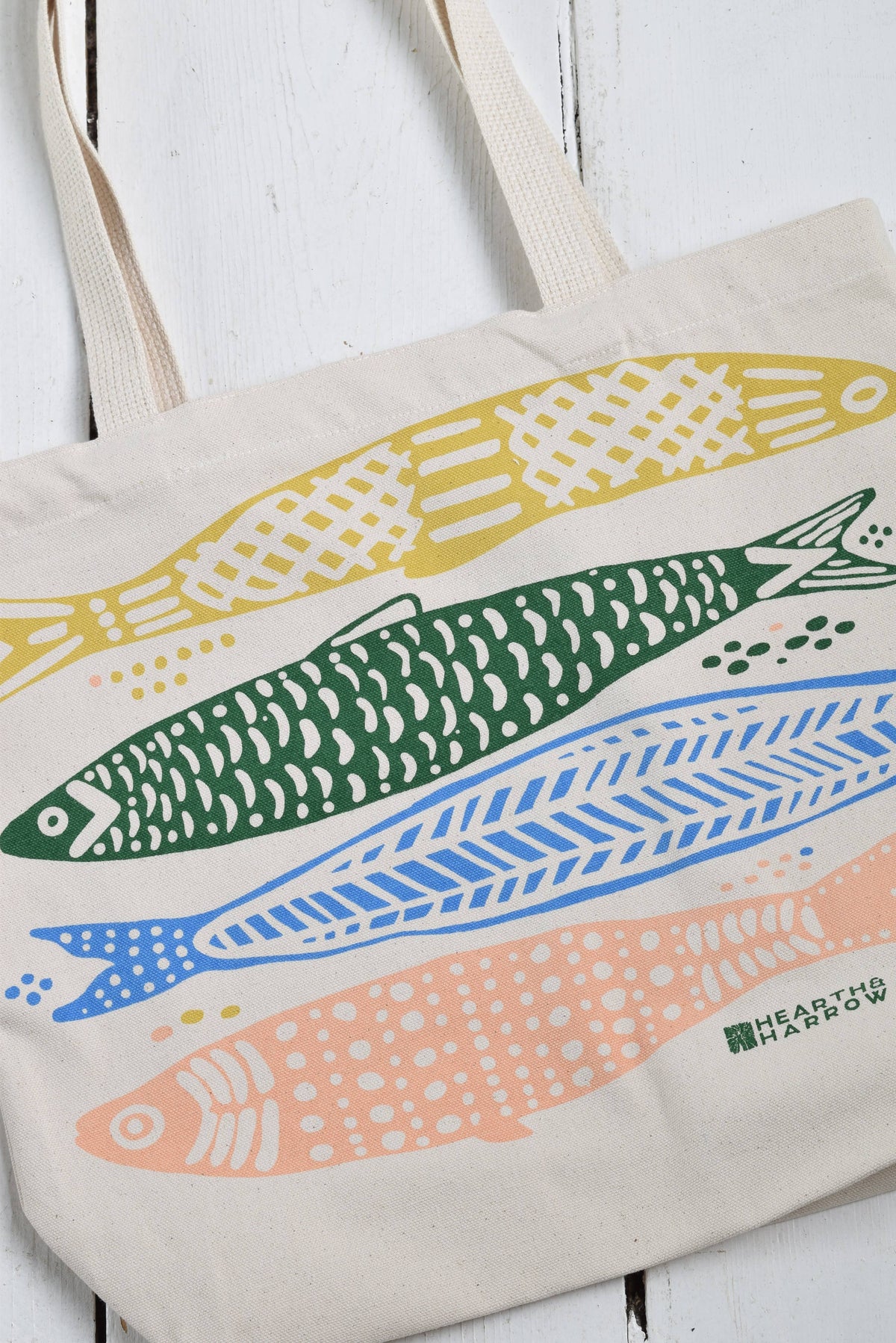 Hearth and Harrow - Sardine Tote Bag - 100% Cotton - Market and Beach Bag