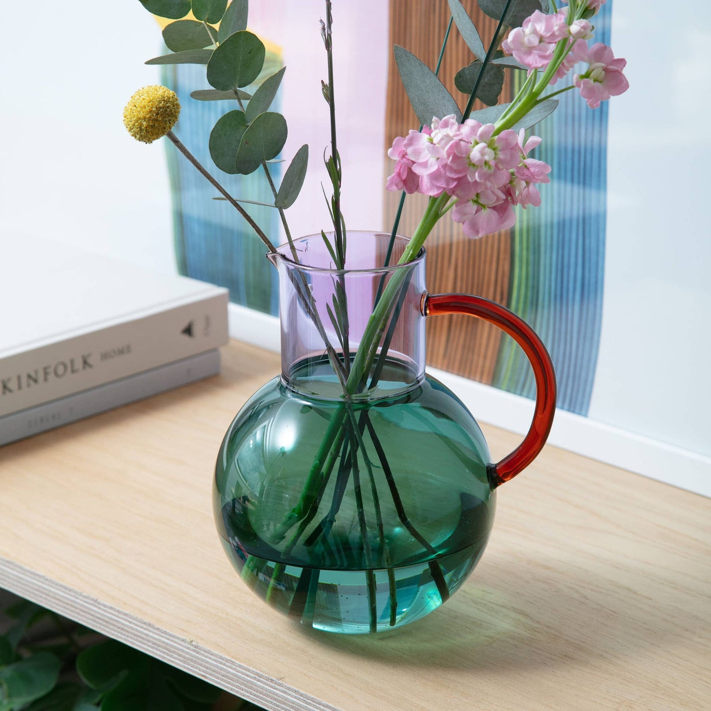 Block Design US - Pablo Glass Jug - Large: Pink Yellow Green