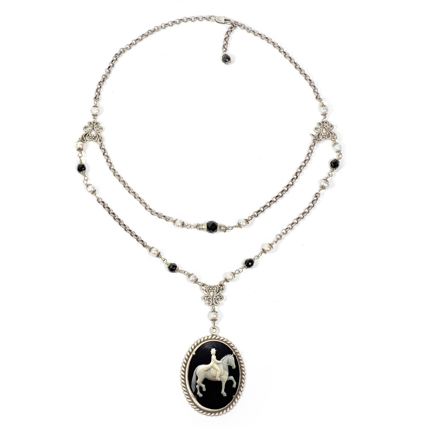NoMonet - Dedicated Equestrian: Elegant Dressage Cameo Necklace: Antique Golden Brass - PMA Store at the Portland Museum of Art, Maine