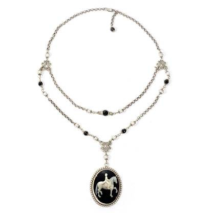 NoMonet - Dedicated Equestrian: Elegant Dressage Cameo Necklace: Antique Golden Brass - PMA Store at the Portland Museum of Art, Maine