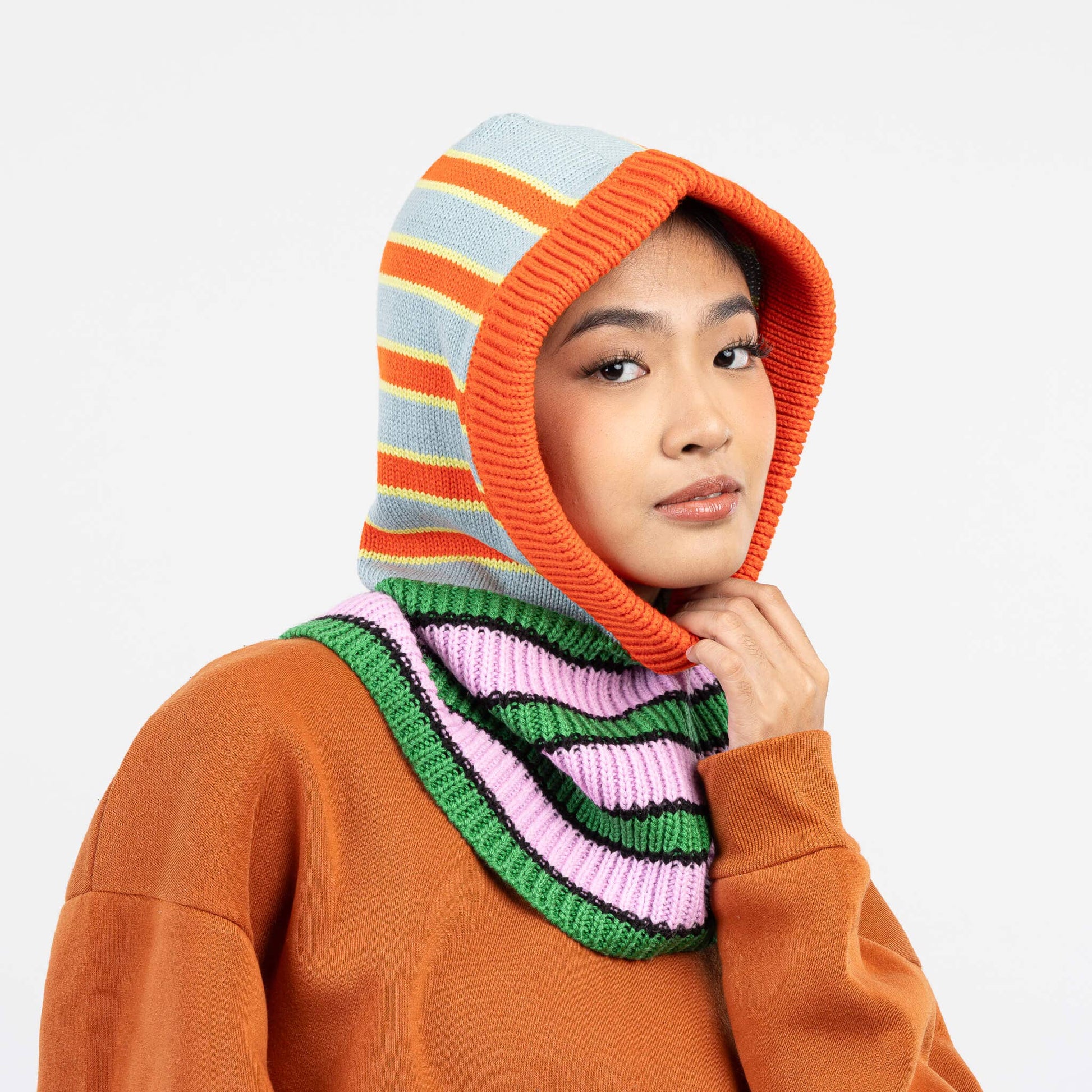 Zipper Stripe Hood: Peach Cobalt - PMA Store at the Portland Museum of Art, Maine