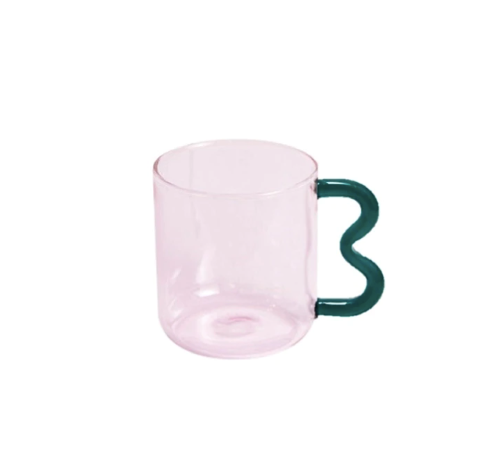 IVORE.GROUP (We cover All Import duty) - Colorful Ear Glass Mug: Pink with Brown Handle - PMA Store at the Portland Museum of Art, Maine