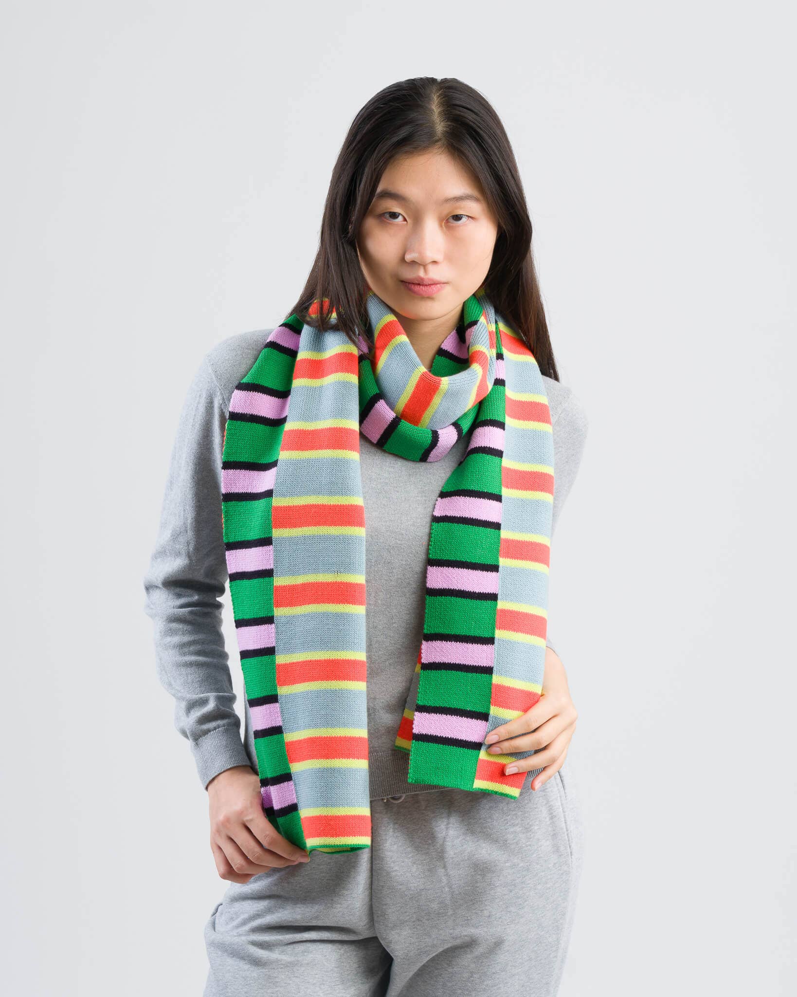 VERLOOP | knits - Zipper Stripe Big Scarf: Poppy Stone Blue - PMA Store at the Portland Museum of Art, Maine