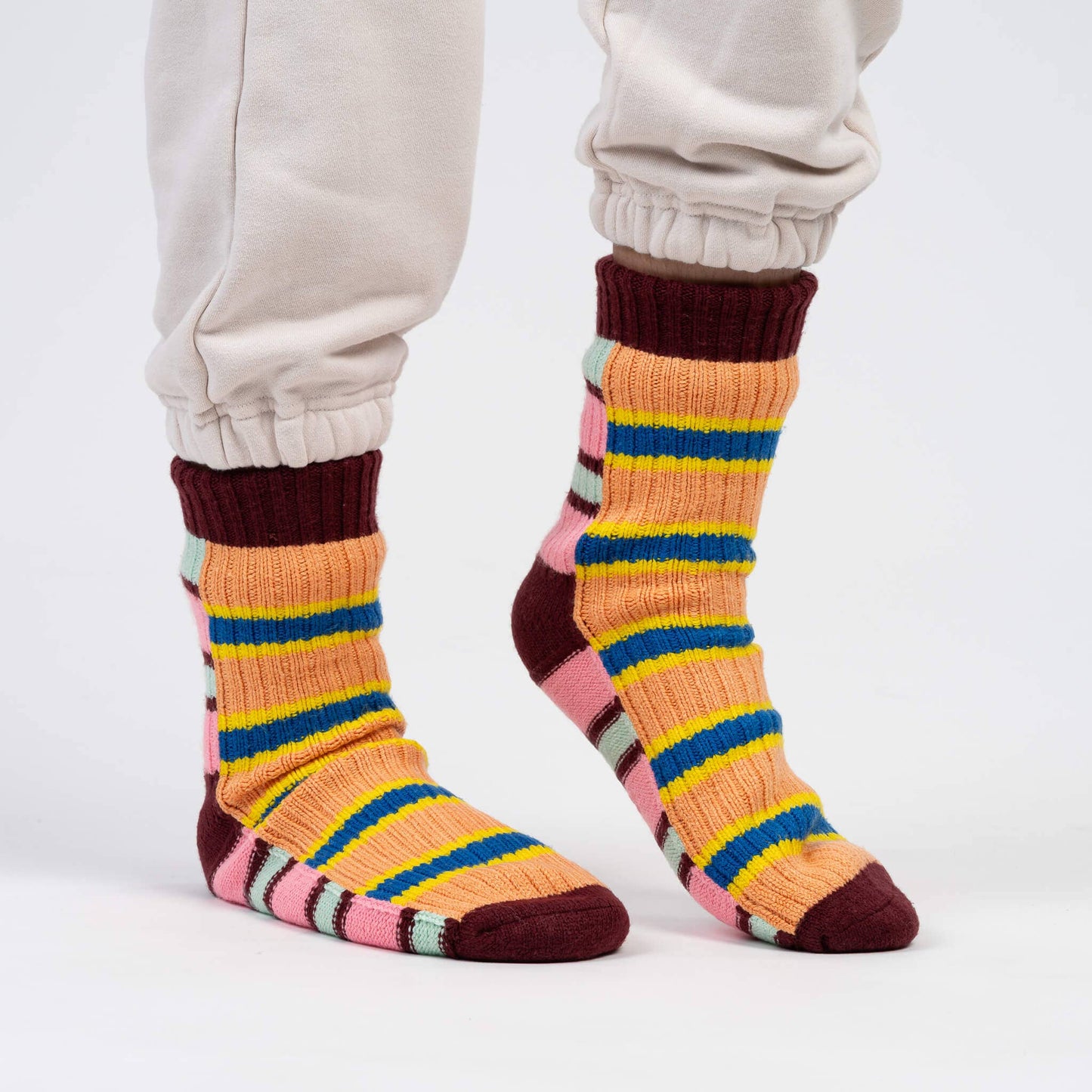 VERLOOP | knits - Zipper Stripe House Socks: Poppy Stone Blue / L/XL - W 9.5-12.5<br>M 8-11 - PMA Store at the Portland Museum of Art, Maine