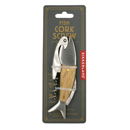 Kikkerland Design Inc - Lightwood Fish Corkscrew - PMA Store at the Portland Museum of Art, Maine