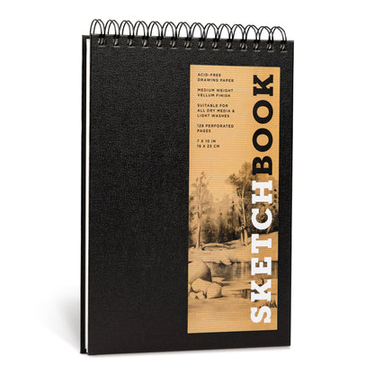 Hachette Book Group - Medium Sketchbook 10x7"- Basic Spiral Fliptop Landsc (Black): Spiral Bound