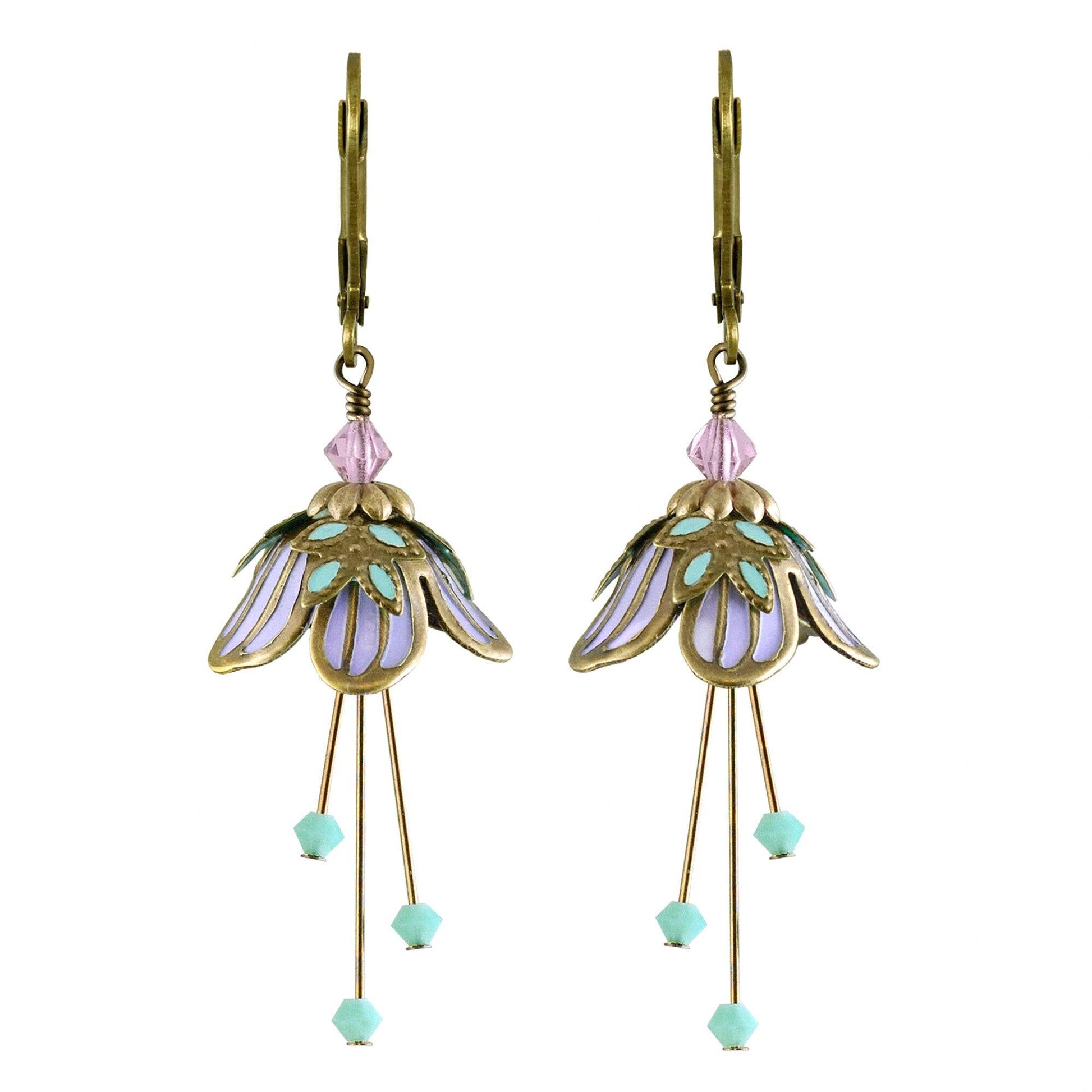 NoMonet - Flower Fairy: Painted Delicate Flower Earrings w Crystals: Gold/Red/Blue - PMA Store at the Portland Museum of Art, Maine