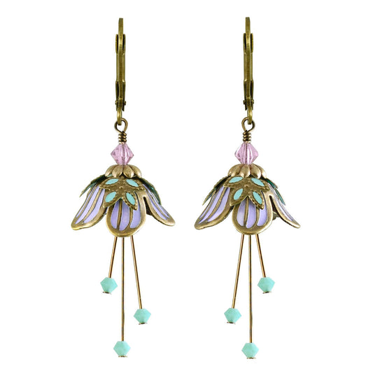 NoMonet - Flower Fairy: Painted Delicate Flower Earrings w Crystals: Gold/Red/Blue - PMA Store at the Portland Museum of Art, Maine