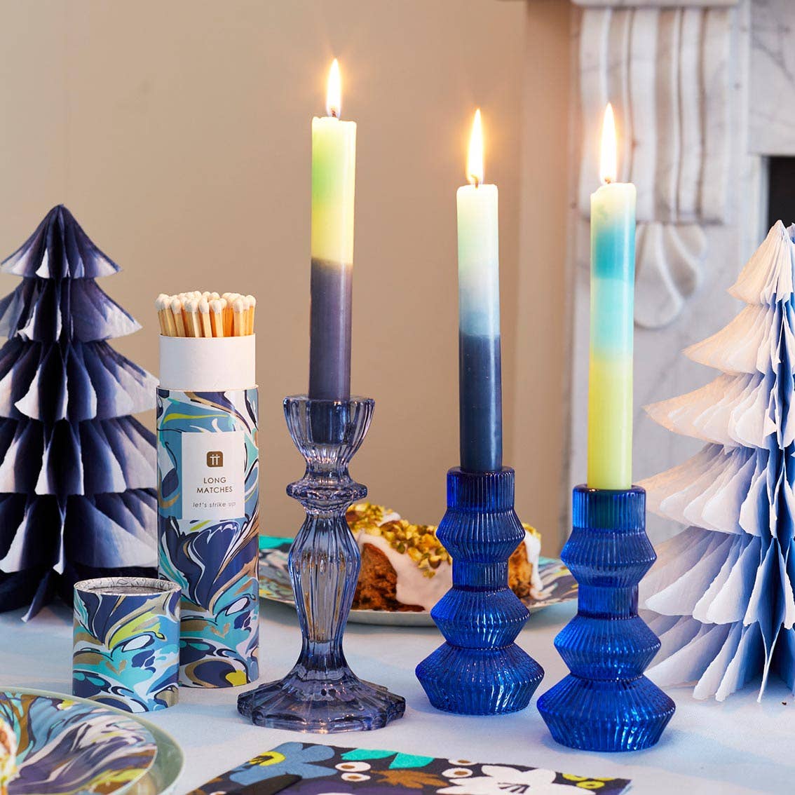 Talking Tables USA - Home, Birthday, Games & Seasonal Decor - Navy Glass Candle Holder | 4th of July Decor |
