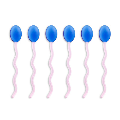 6pk Squiggle Handle Glass Spoons - Blue/Pink - PMA Store at the Portland Museum of Art, Maine