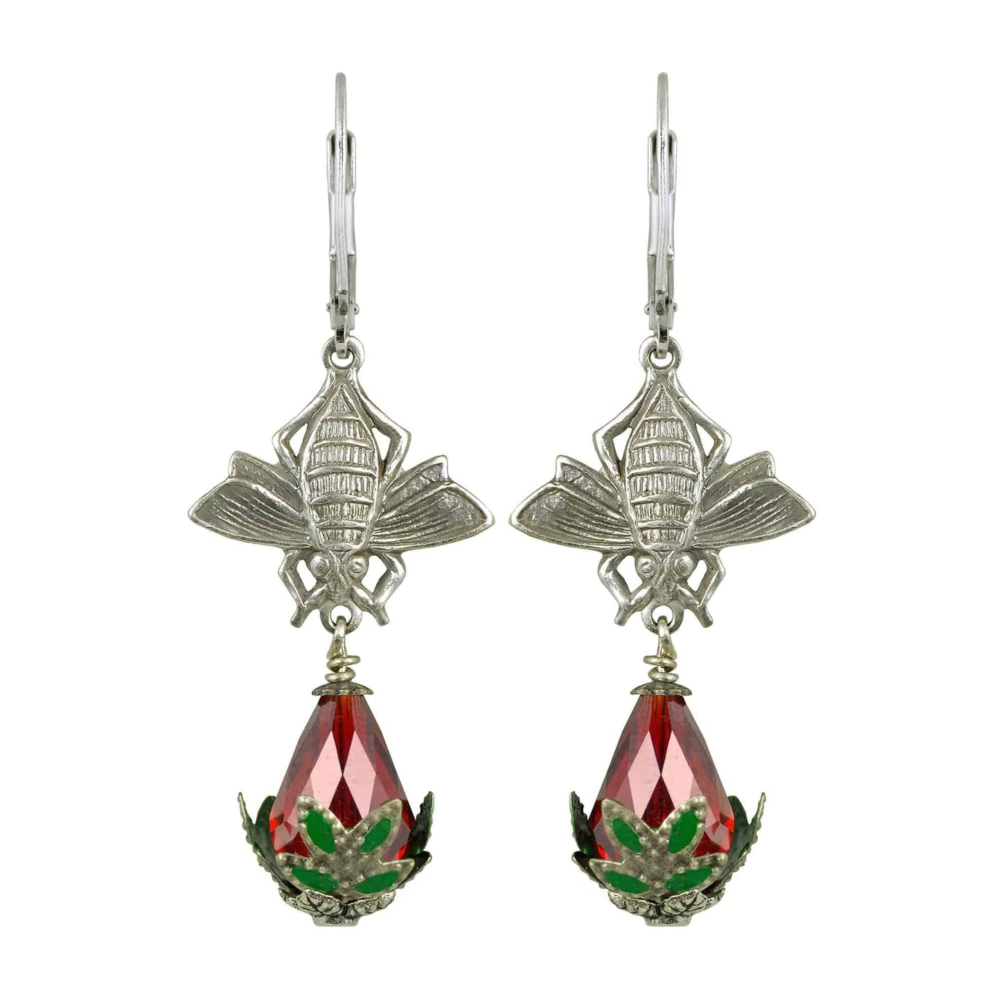 NoMonet - Fairyland: Bee Pollenating a Rosebud Hand Painted Earrings : Gold And Champagne - PMA Store at the Portland Museum of Art, Maine