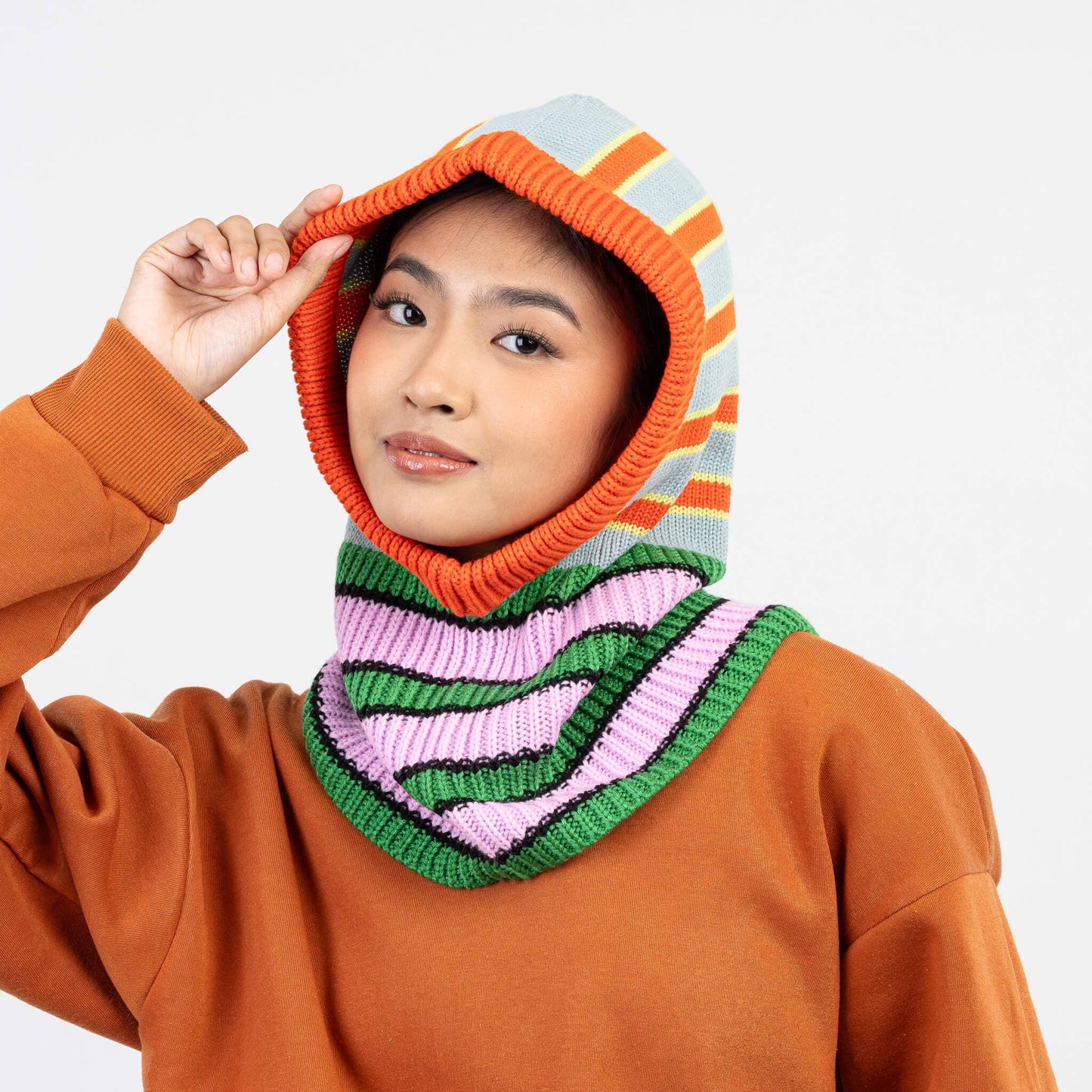 Zipper Stripe Hood: Peach Cobalt - PMA Store at the Portland Museum of Art, Maine